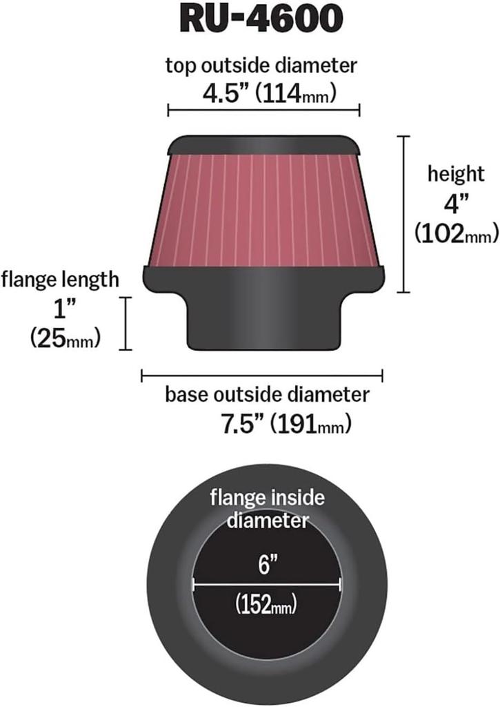 K&N Universal Clamp-On Air Intake Filter: High Performance, Premium, Washable, Replacement Air Filter: 6
