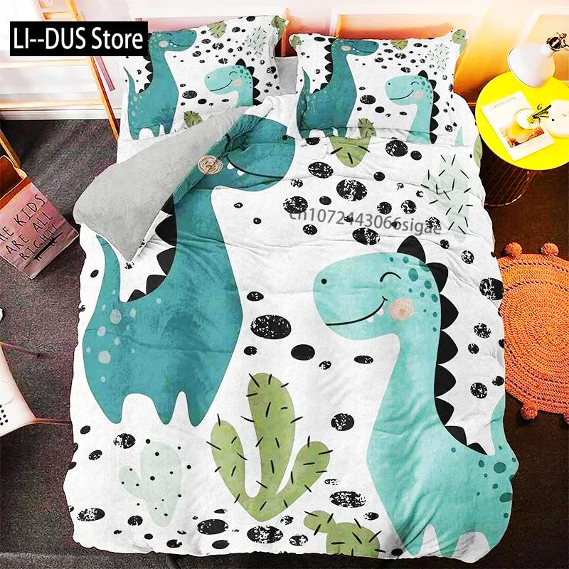 

Cartoon Dinosaur Bedding Set Boys Girls Twin Queen Size Duvet Cover Pillowcase Bed Boys Fashion Home Textileextile 135x200cm