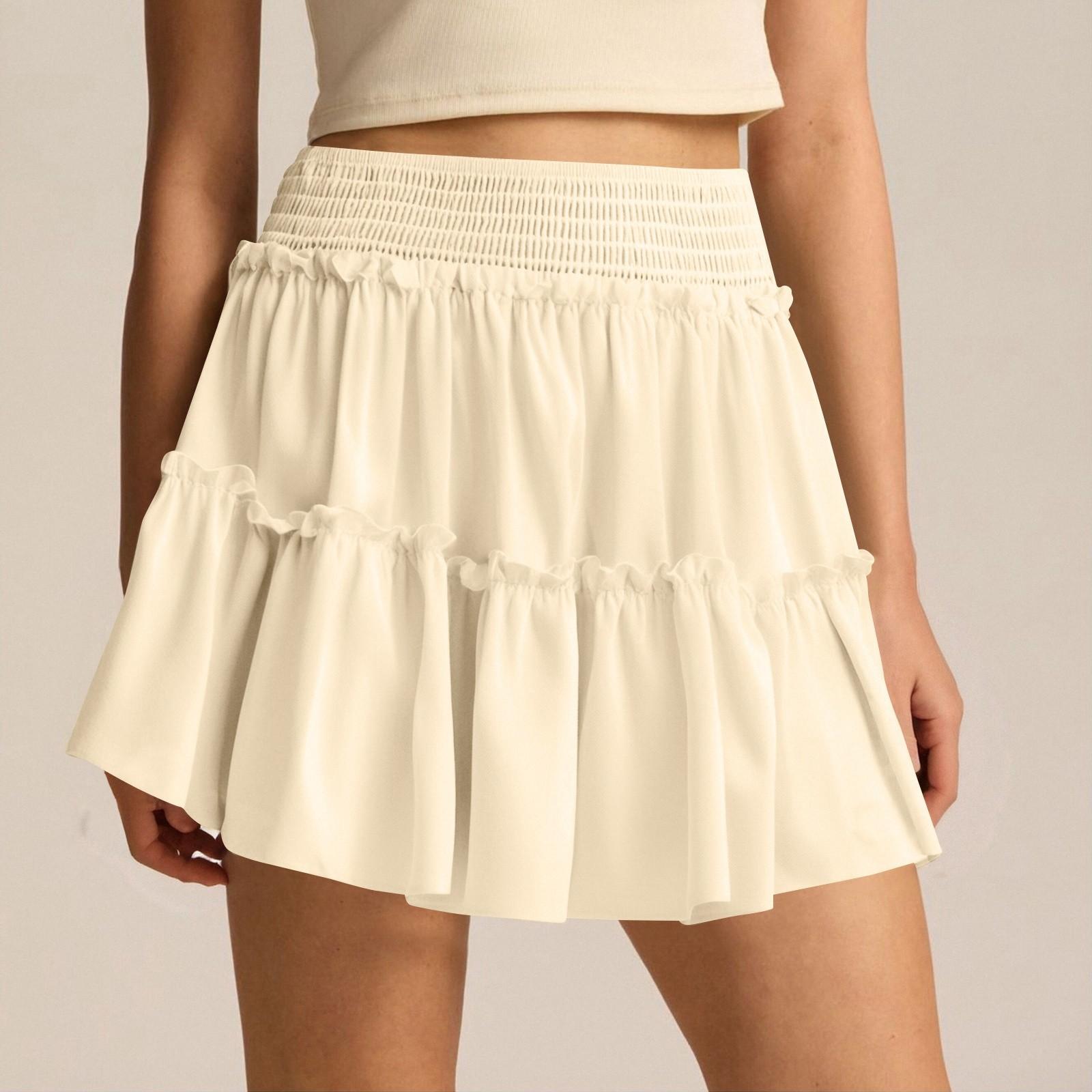 

Women s Smocked Floral Maxi Skirts Summer Tube Dresses Long A Line Pleated Beach Skirt S бежевий