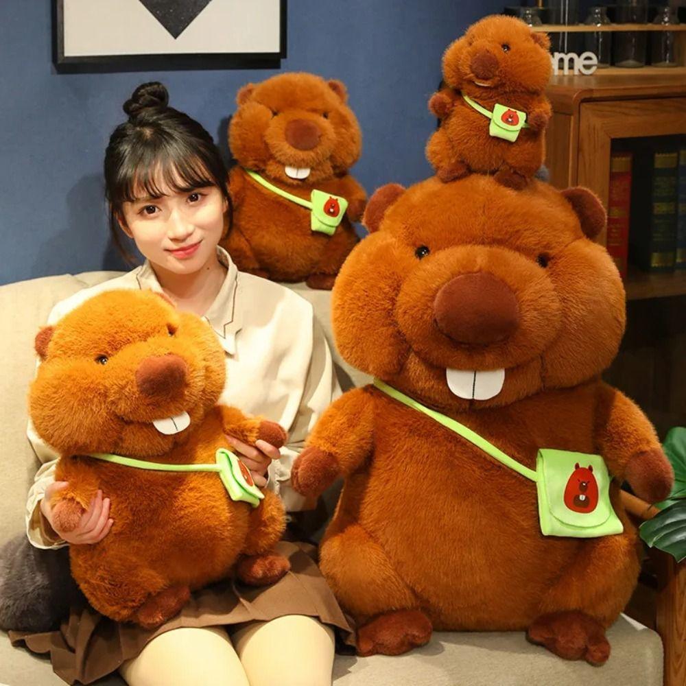 

З сумкою Сумка Бобер Плюшеві іграшки Мультяшні тварини Тварини М яка лялька Подарунки на день народження 35cm