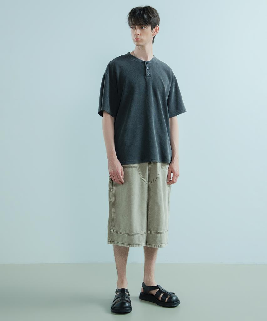 LOGSTORE Waffle Henley Neck Washed T-Shirt