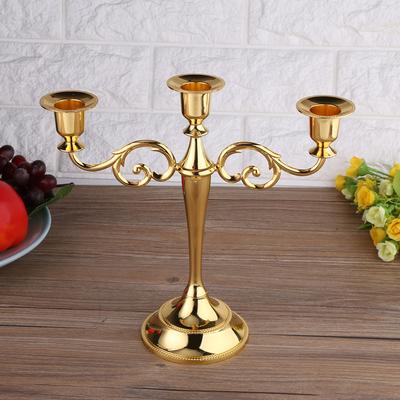 3 Arms Metal Candle Holder European   Candelabra Wedding Candlestick Home Decor (Gold)