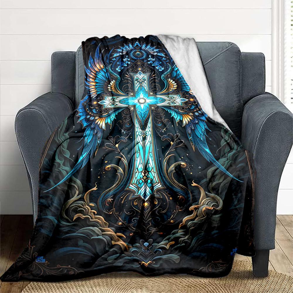 1pc Gothic Cross Blanket Lightweight Flannel Blanket Throw Blanket For Sofa, Bed, Travel, Camping yy2509026182