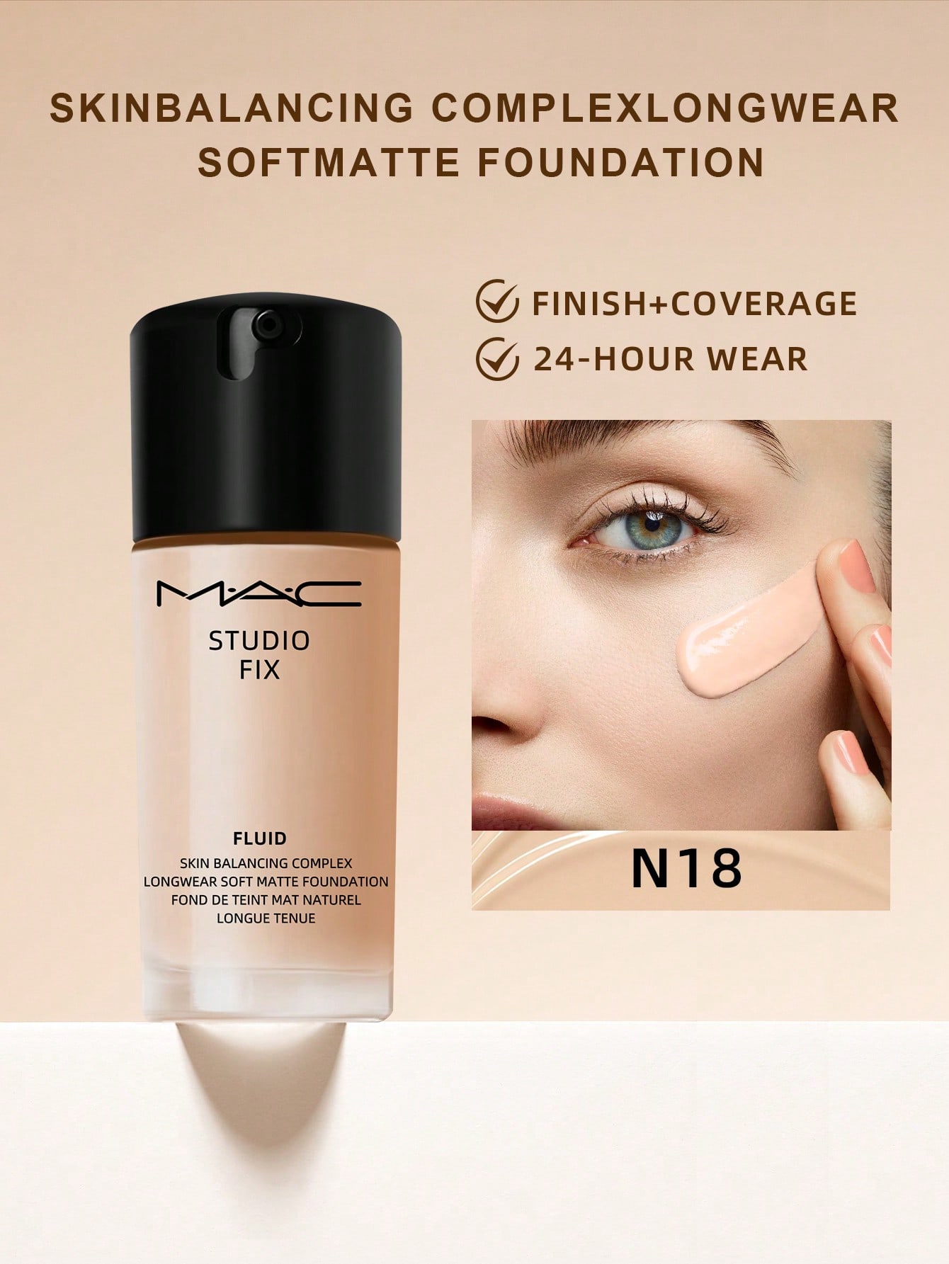 

Тональна основа MAC Studio Fix | 24-годинний матовий контроль жирності, NC11 30 мл N18