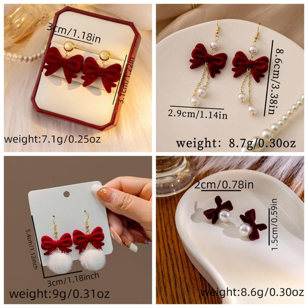 Red Long Tassel Chain Flocking Earrings NEW Bow Dangle Earrings  New Year Gift
