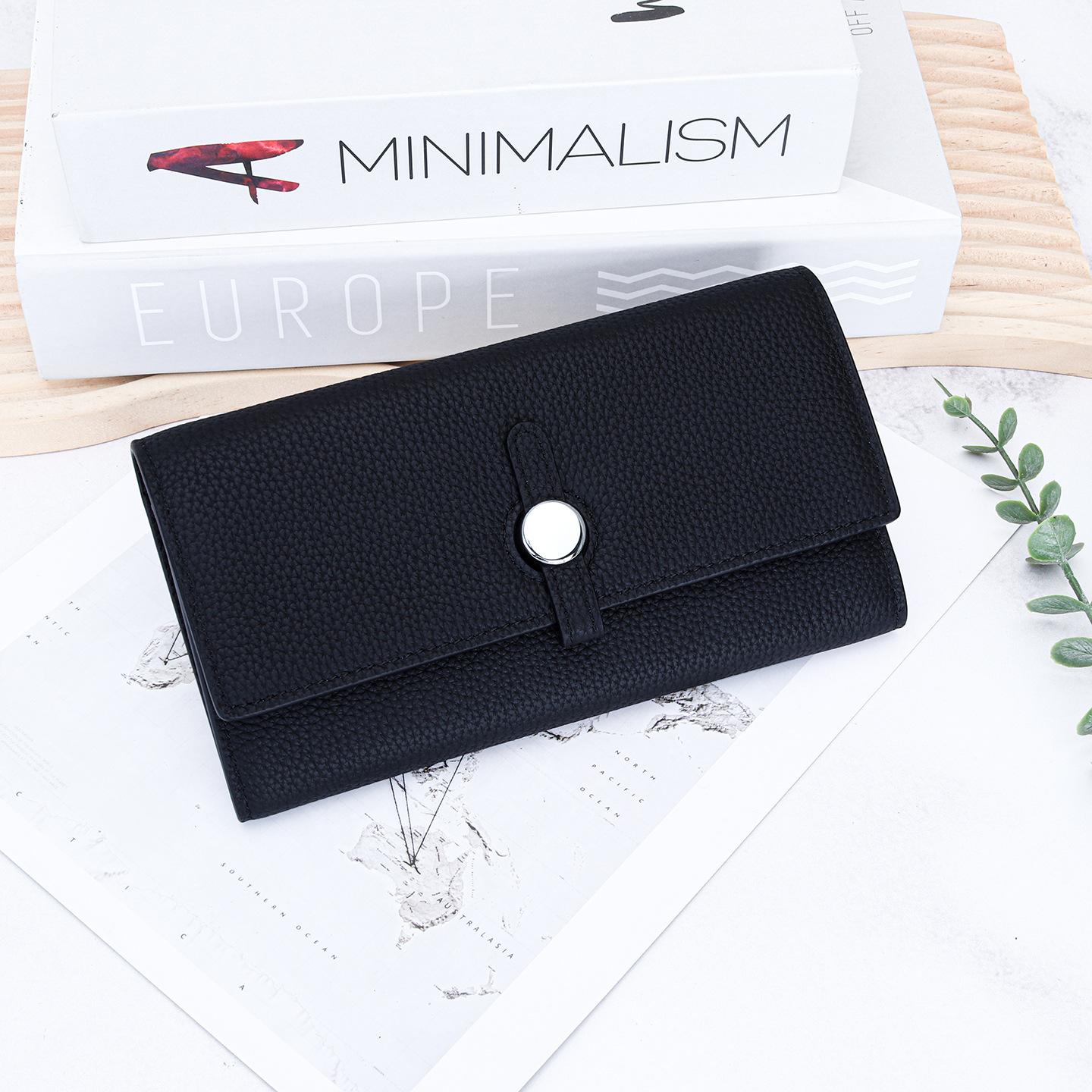 2026 New Large Capacity Long Women s Wallet Top Layer Cow Leather Simple Handbag Luxury Brand Litchi Pattern Wallet for Women чёрный