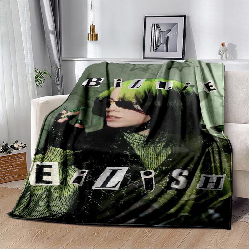 Fashion Billie Eilish Singer Star Flannel Blanket Soft Warm Throw Blanket for Bedroom Living Room Bed Travel Camping Picnic Gift