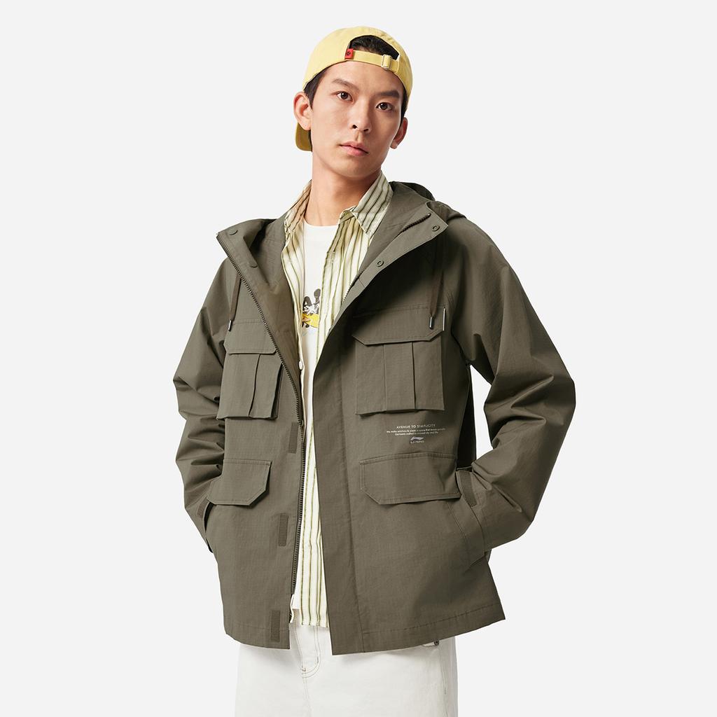 Li Ning Sports Lifestyle Series Hooded Windbreaker Long Sleeve Coat Men Outerwear Military-Green AFDV187-3