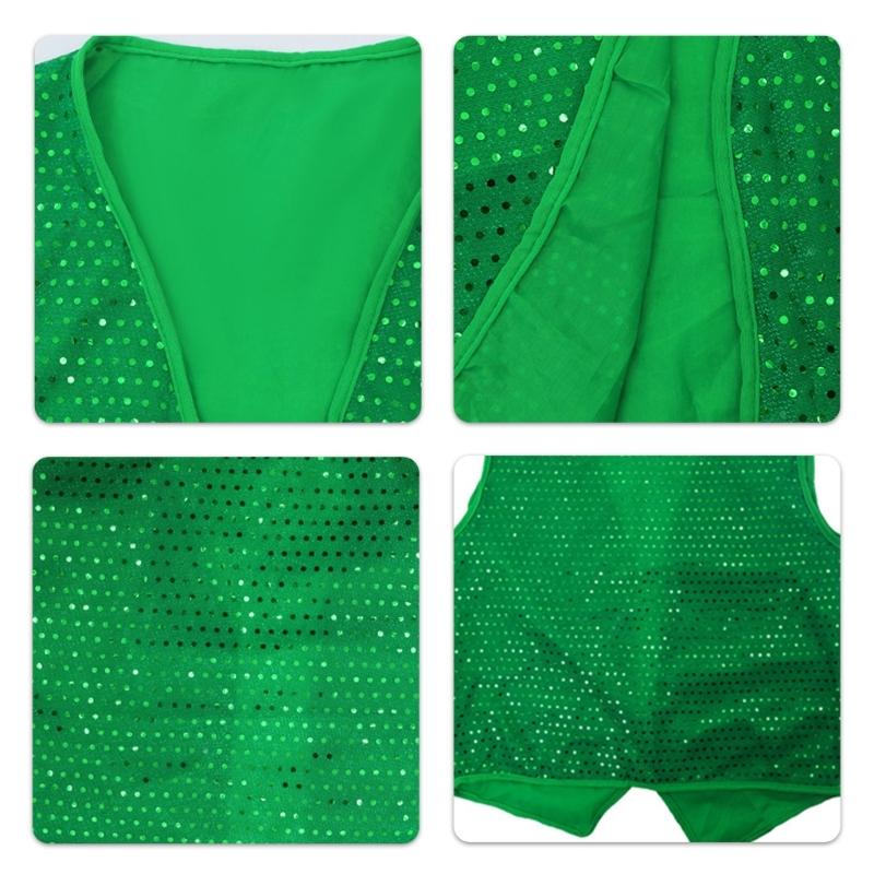 Sparkling Irish Green Sequined Vest for Cospaly Party Nights Festival Celebrations and Role Play Costume Perfection