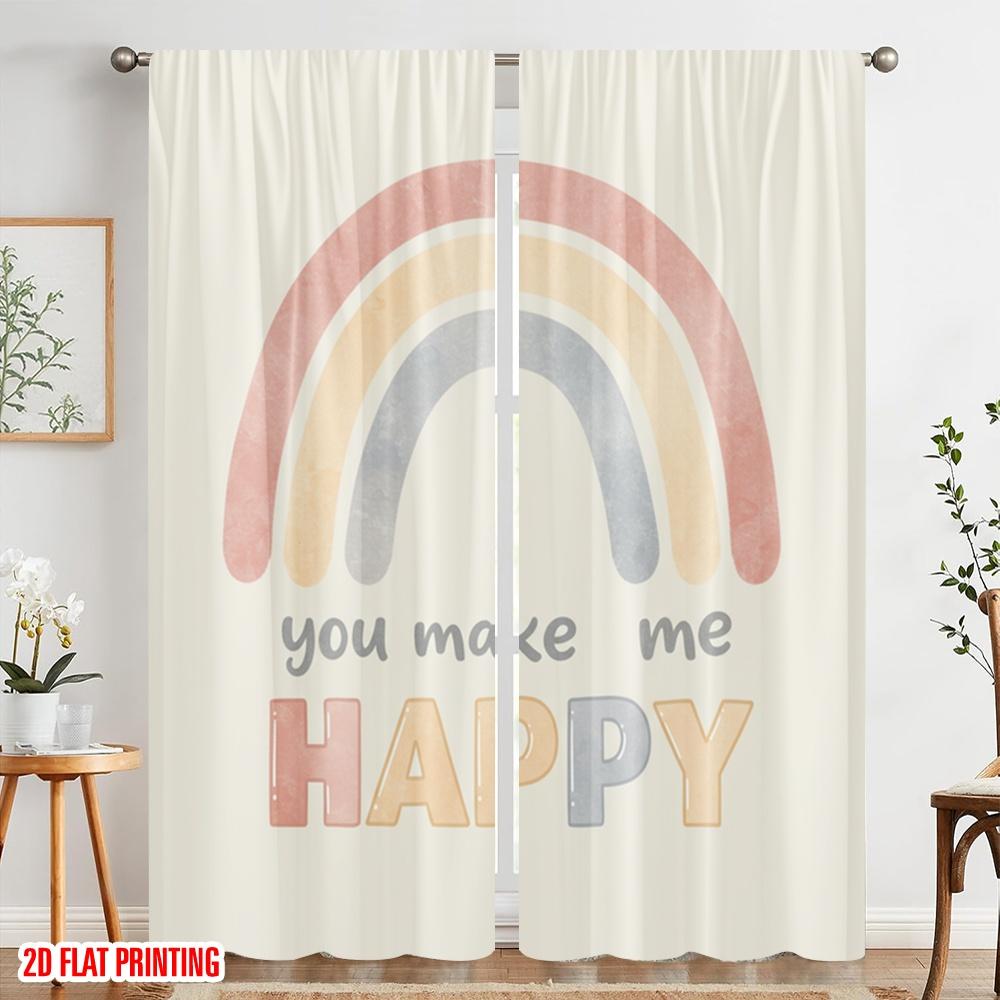 2pcs 2D Flat Printing Window Drapes Boho Rainbow You Make Me Happy 100% Polyester Without Electricity All Season Party & Holiday