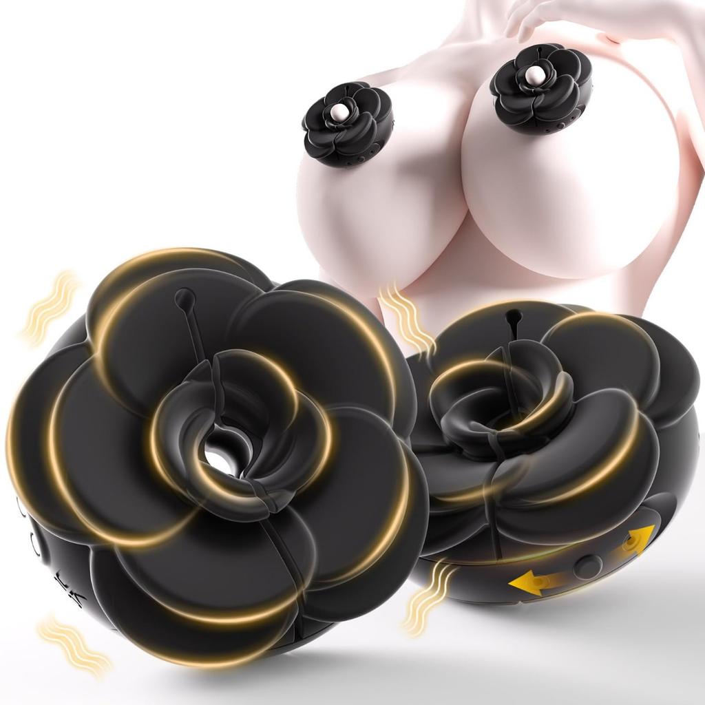 Rose Nipple Clamps BDSM Toy with 9 Vibration Modes, G-spot Clitoral Stimulation Female Adult Toy, Adjustable Nipple Vibrator  Sex Toys