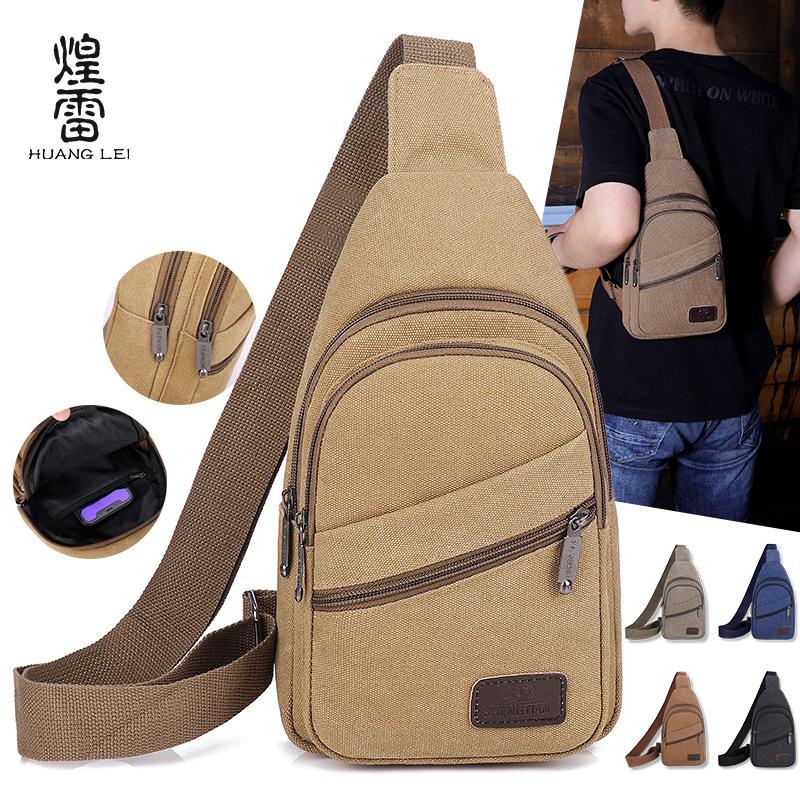 Multi-layer Multi-pocket Large-capacity Convenient Men's Breast Bag, Canvas Wear-resistant Oblique Span Chest Bag