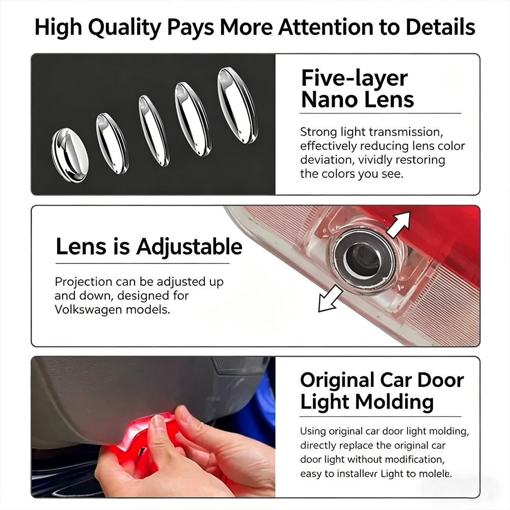 2Pcs Car LED Decorative Door Light Welcome Projector Lamp For VW Passat B6 B7 Sharan CC Golf 5 6 7 Jetta Scirocco 3 Tiguan EOS