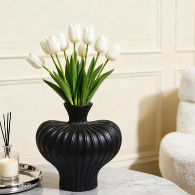 Ceramics Ribbed Flower Vase Minimalist Modern Flower Holder Container Home Office Table Centerpiece Decorative Floral Plants Vase