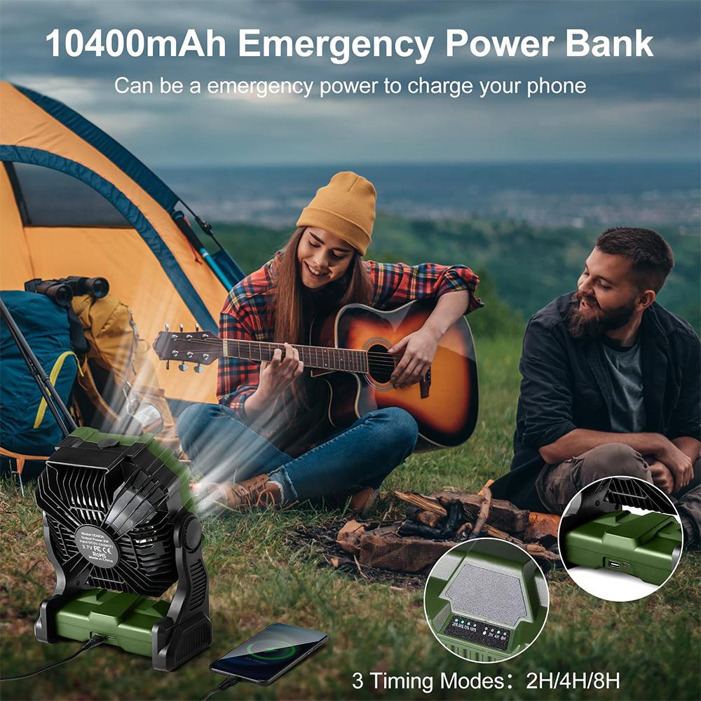 Hanging Hook Camping Fan Battery Operated Desk Fan with 4 LED Lantern 250ML Water Tank 8 Speeds, Battery Can Running 8-20 Hours
