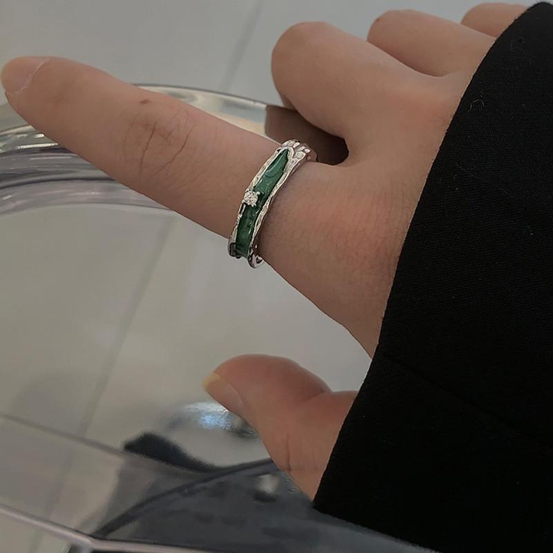 Ins Style Eyecatching Green Zircon Ring For Women Adjustable Jewelry Copper