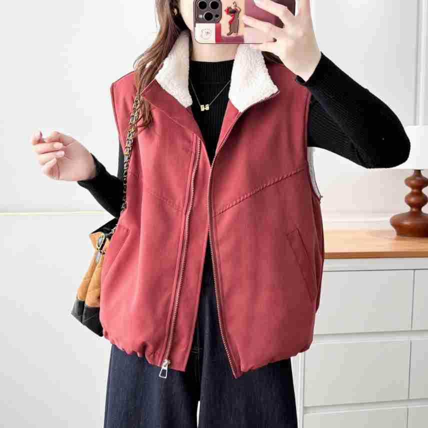 Plus Size F7 Women's Autumn/Winter Thickened Vest Cardigan - Korean Style Solid Color 2519.