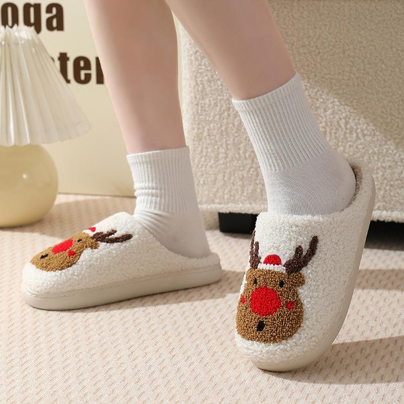 Zuhause Niedliche Cartoon Weihnachts Hausschuhe Zuhause Indoor Warme Elch Baumwollhausschuhe Winter