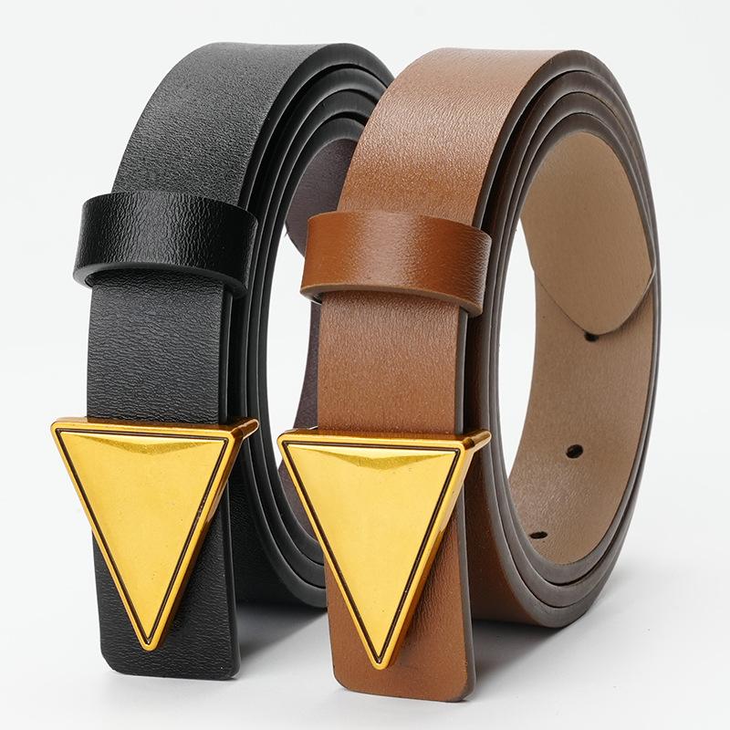 New Women's Genuine Leather Cowhide Slim Korean Style Trousers Belt Triangle Creative Design Smooth Plate Buckle Trousers Belt