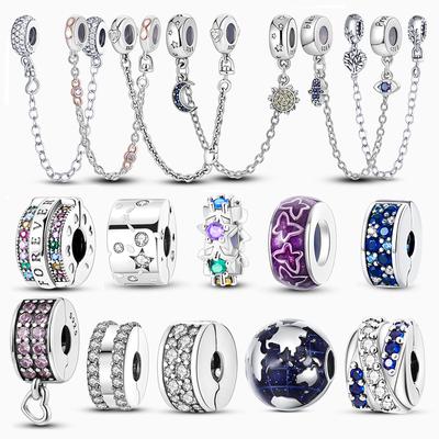 Silver Clasp 925 Sterling Silver Clip Charm Daisy Beads Stopper Fit Original Bracelet Jewelry Clip DIY Making Jewelry
