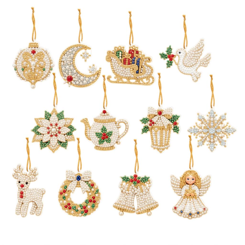 12-teilige Weihnachtshängeornamente, 2D-Flachdesign