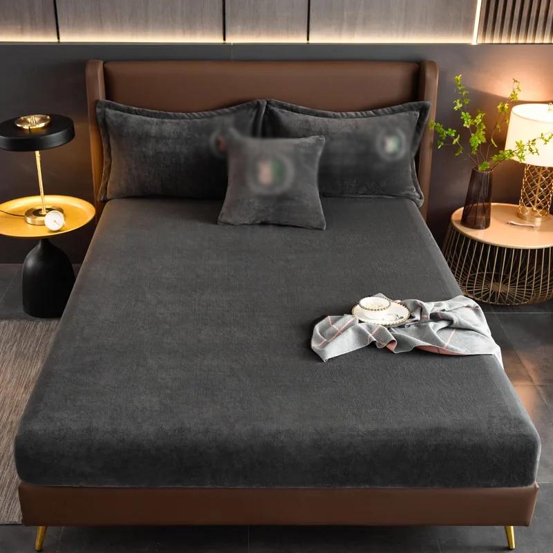 Thickened Velvet Mattress Cover High-quality Solid Color Bedspread Latex Mattress Elastic Soft Mattress Covers 160/180/200x200cm
