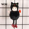 Halloween Plush Witch Doll Hanging with Lanyard, Cute Furry Pom Lace Details Ball Ornament for Doors Windows Trees Party Decor Lanyard
