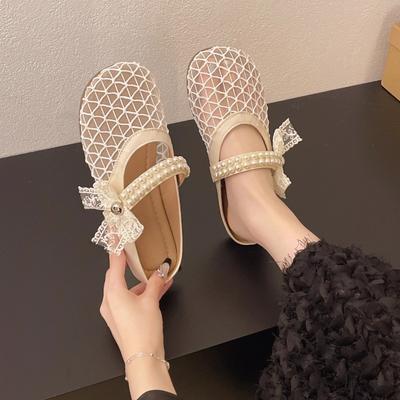 Hausschuhe für Damen Süße Sandalen Schuhe Frau 2025 Trend Flats Pantoletten Mode Schleife Bequeme Damenschuhe Barfuß Sommer Sale