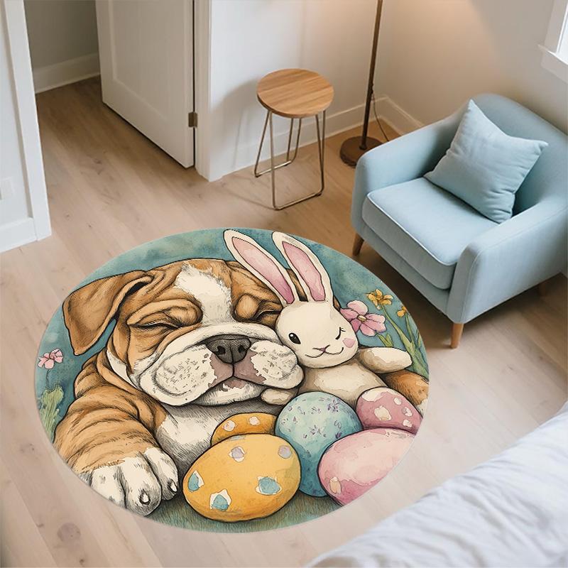 Plush Dog,Round Area Rug,Carpet Rug for Living Room Bedroom Sofa Playroom Decor,Non-slip Floor Mat