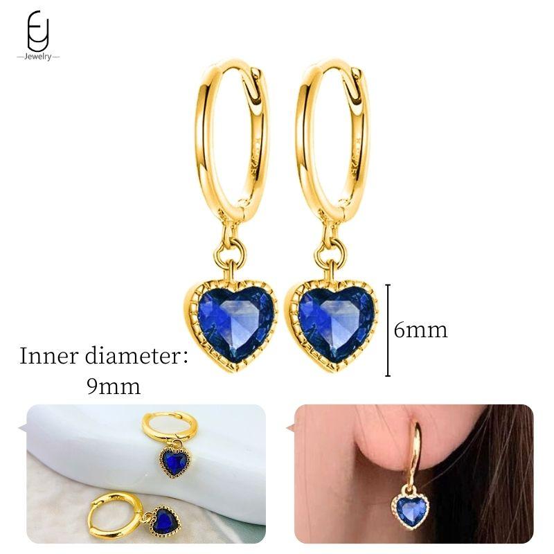 925 Silver Ear Buckles Fashion Hoop Earrings Dark Blue Crystal Pendant Gold Earrings High Women's Jewelry Luxury Gifts