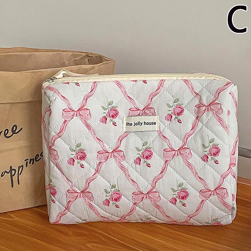 Bow Rose Flower Cosmetic Bag Skincare Makeup Organizer Washing Bag For Travel Cosmetics Storage Bag