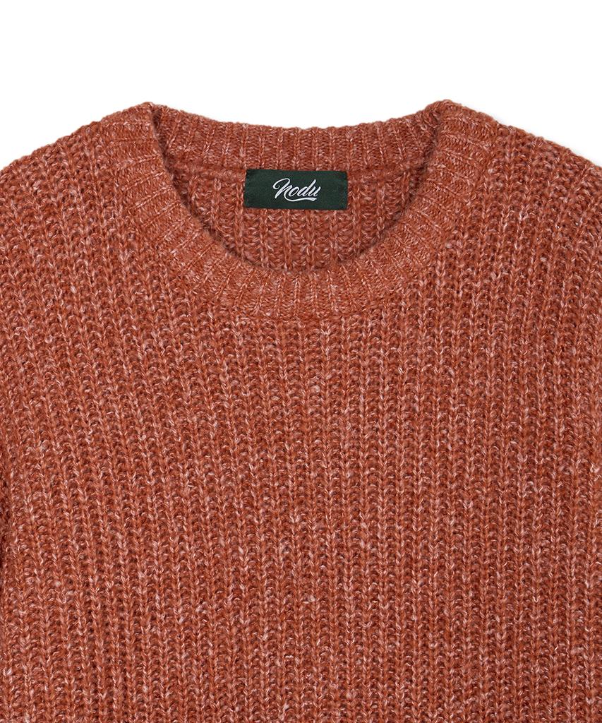 NODU Adn Heathered Hacci Round Semi-Overfit Long Sleeve Knit [Orange]