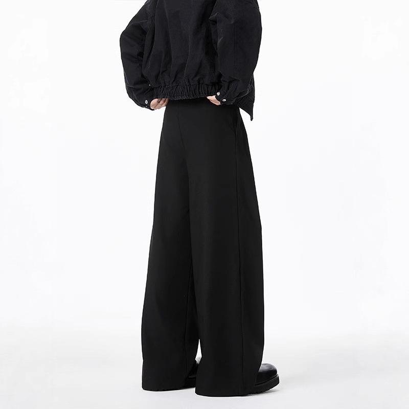 Hong Kong Style Cleanfit Black Scimitar Trousers Men's Spring and Autumn Wide-leg Casual Trousers Drape Professional Suit Trousers