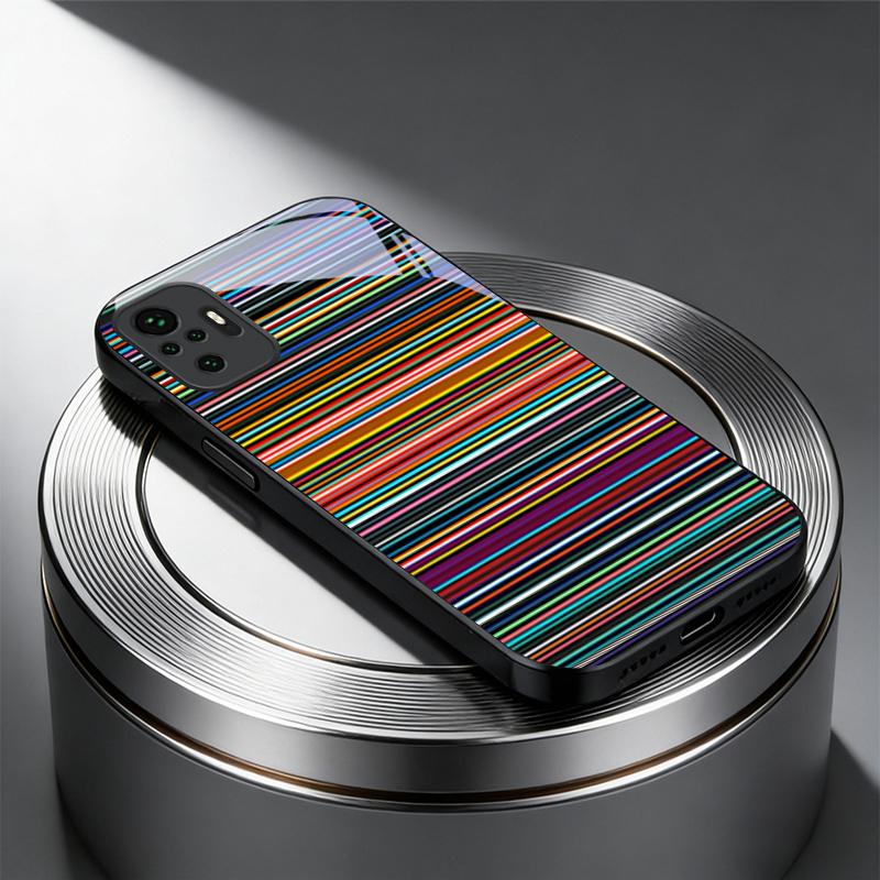 Multicolor Retro Stripe Black Glass Phone Case For Redmi Note 14 Pro+ 13 Pro 8 9 9S 12S 10 Pro 11 13C 14C A3 12 13 Black Cover
