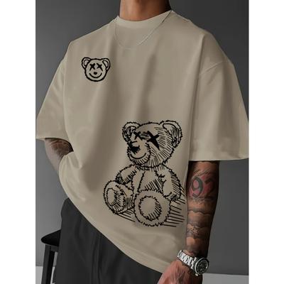 Sommer Herren 100% reine Baumwolle lässig Sport locker und modisch Cartoon Bärenmuster bedruckt Rundhals Kurzarm T-Shirt