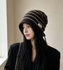 Winter Striped Knitted Hat Women Rolled Cuff Letter Beanie Cute Casual Warm Ear Protection Cold-Proof Cap