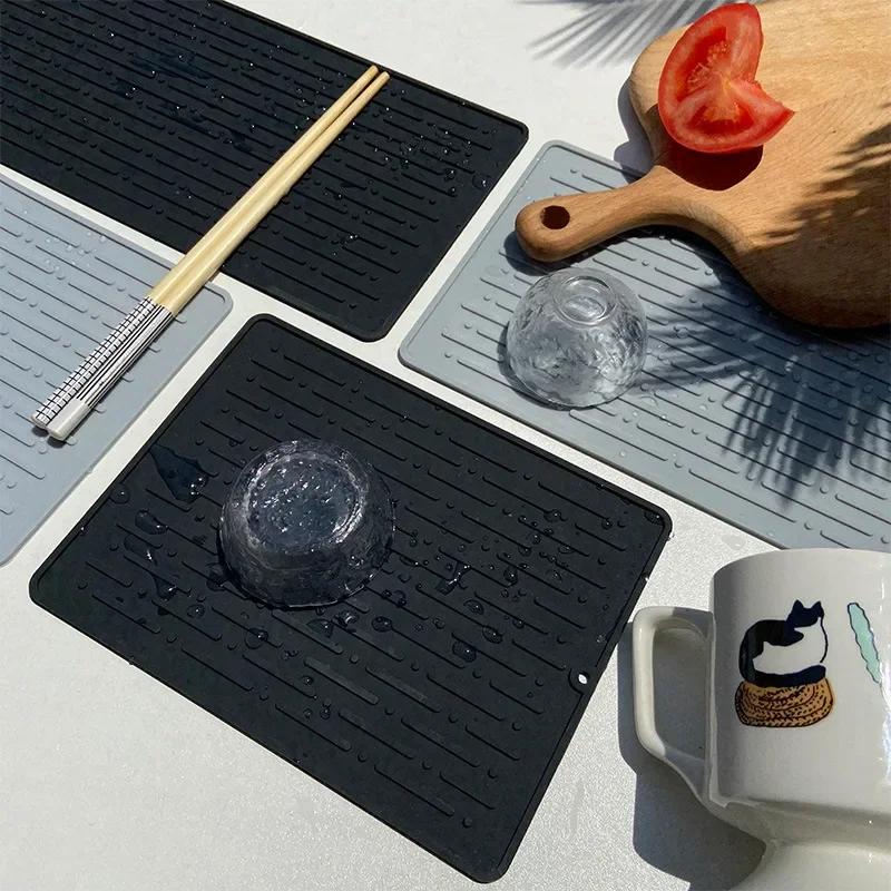 Foldable Dish Drying Mat Drainer Mat Silicone Heat Insulation Placemat Kitchen Sink Mat Anti Slip Pad Coaster Dish Draining Tool