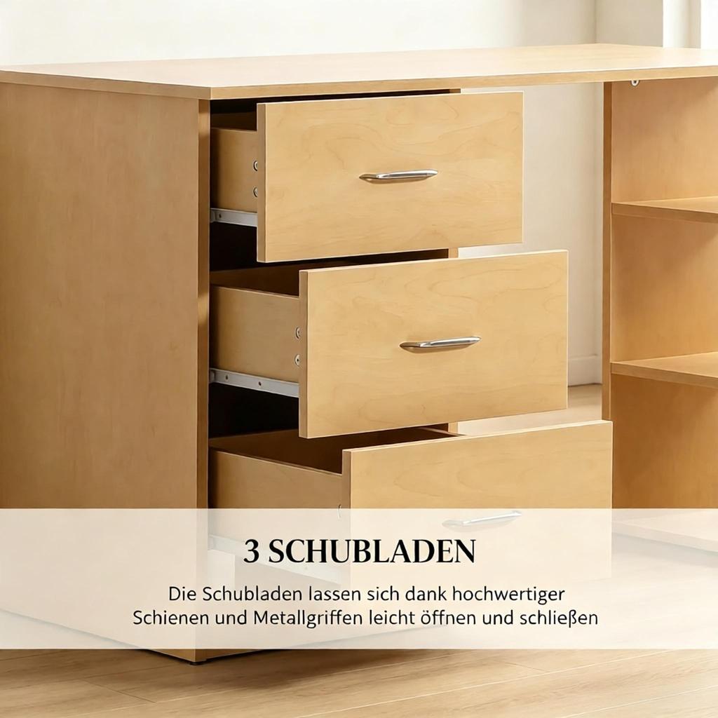 Functional Computer Desk, Modern Desk with Drawers and Open Shelf Compartment, Office Desk, Desk (only with office desk)