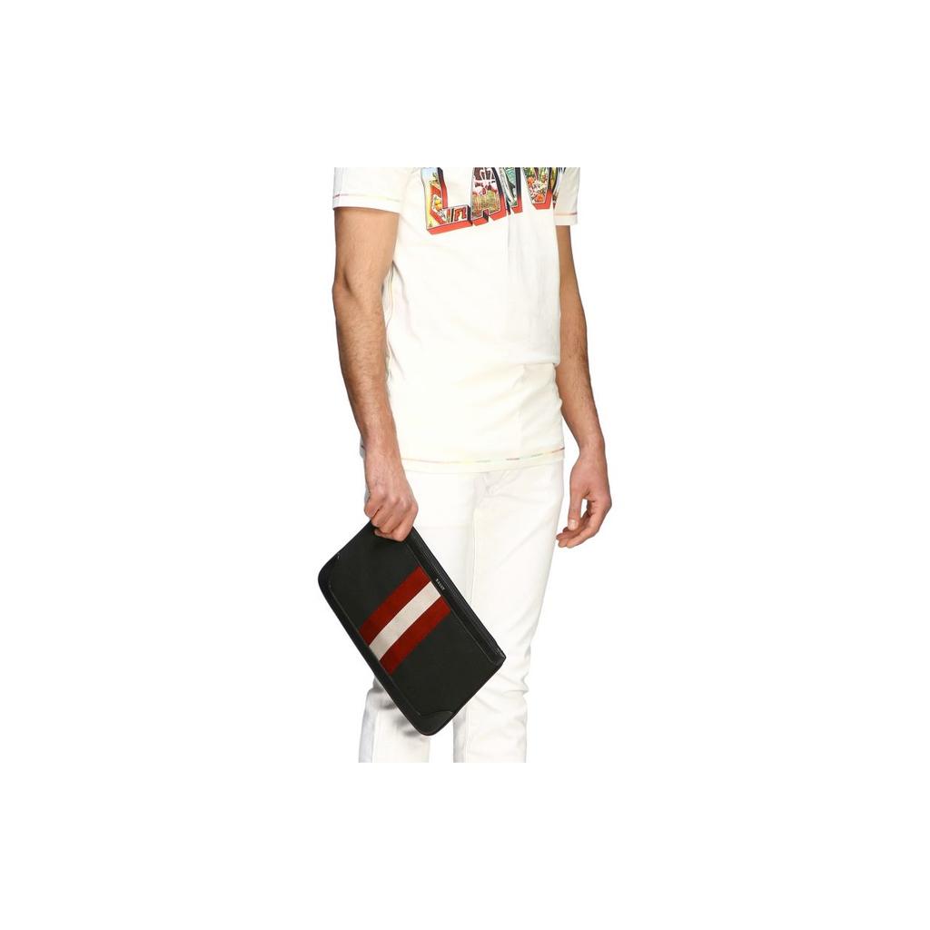 Bally Red And White Striped Fabric And Leather Clutch Bag Men Clutch Bag Black CAYARD-TSP-10