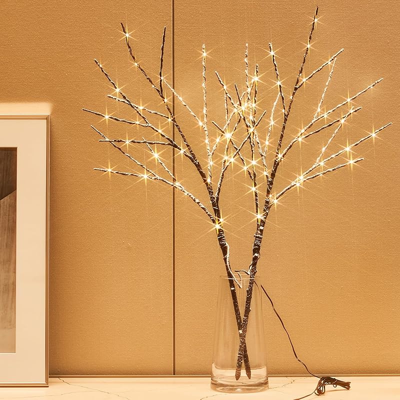 Fudios Magnolia Branches Lights with Timer 32IN 60 LED Battery Operated or USB Plug in Artificial Greenery Magnolia Stems for Spring Decor