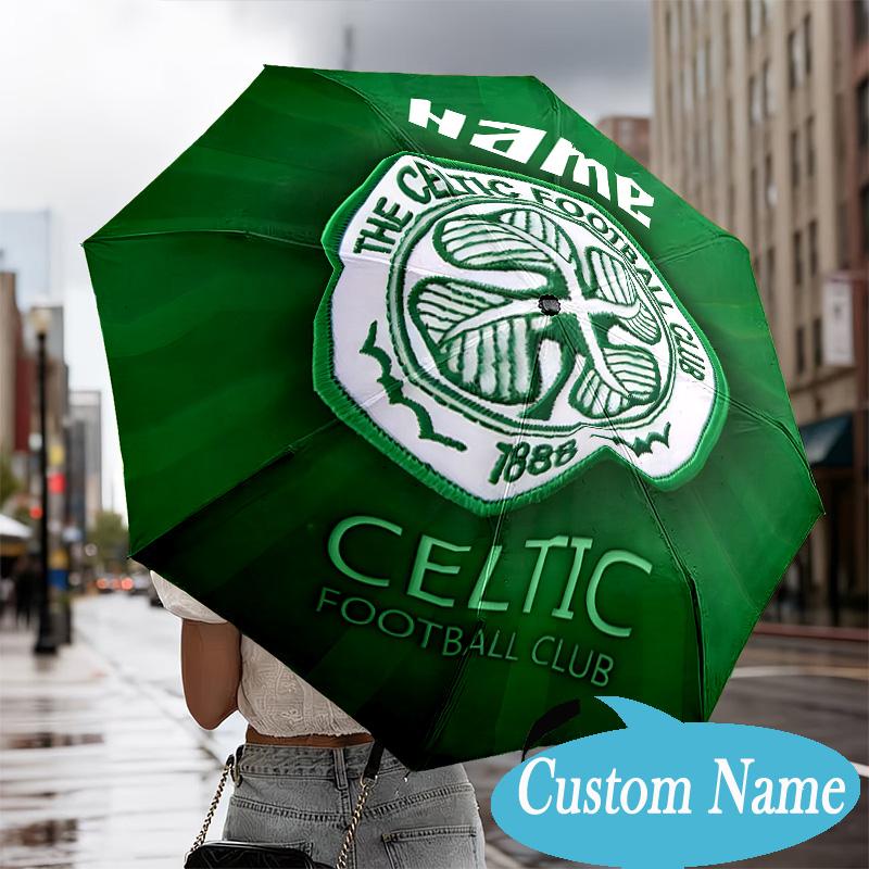 Custom Name Celtic Football Crest Umbrella Folding Umbrella, Automatic Umbrella - 8-Frame for Travel, Casual Lightweight Personalized Gifts