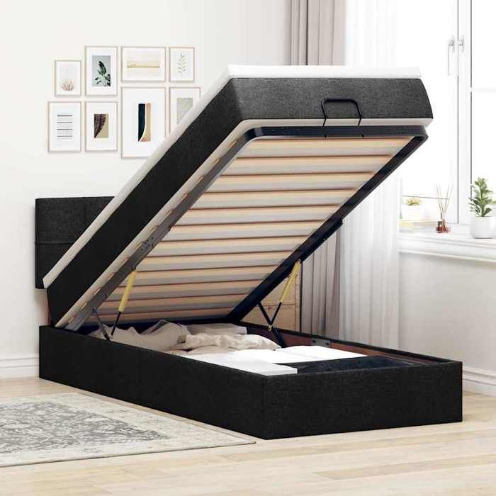 VidaXL Ottoman Bed with Mattress Black 100x200 Cm Fabric, Bed, Upholstered Bed, Double Ottoman Bed, Bed with Storage 3312286