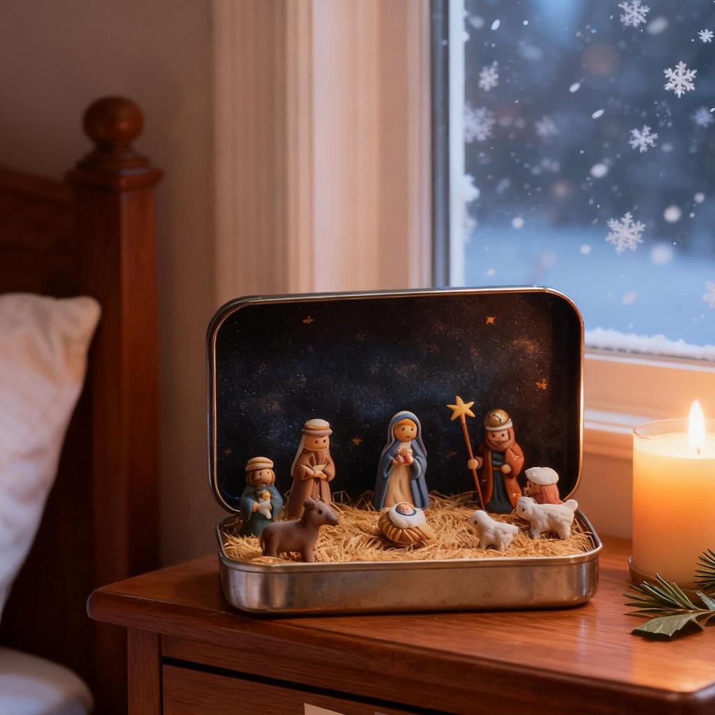 Mini julkrubba Heliga Familjen Figurer Gåva Bärbar Scen för Skrivbord Inomhus