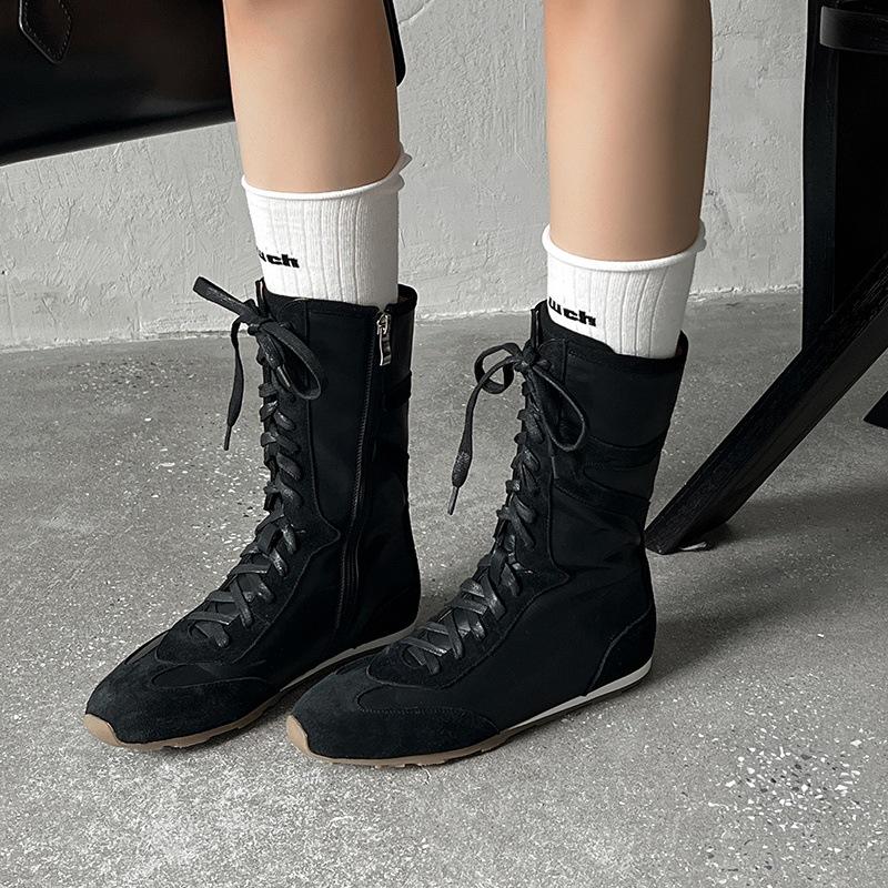 Botas de boxeo 25 otoño e invierno nuevas ligeras entrenamiento versátiles retro aumento de altura interior capa superior interior y exterior versátiles botas cortas botas delgadas