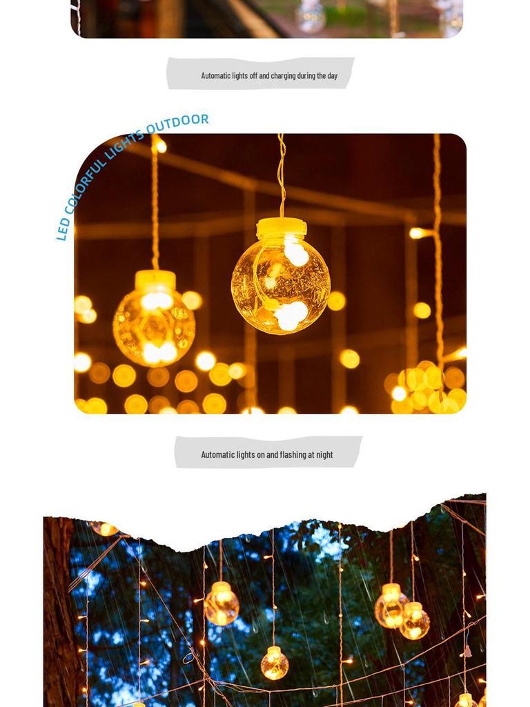 Outdoor Solar Starry Ice Ball Curtain Lights for B&B, Gazebos, Courtyards, and Balconies