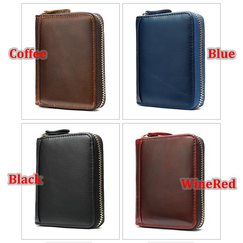 Genuine Leather Card Holder Zipper ID Credit Card RFID Blocking Slim Mini Wallet Organ Card Bag