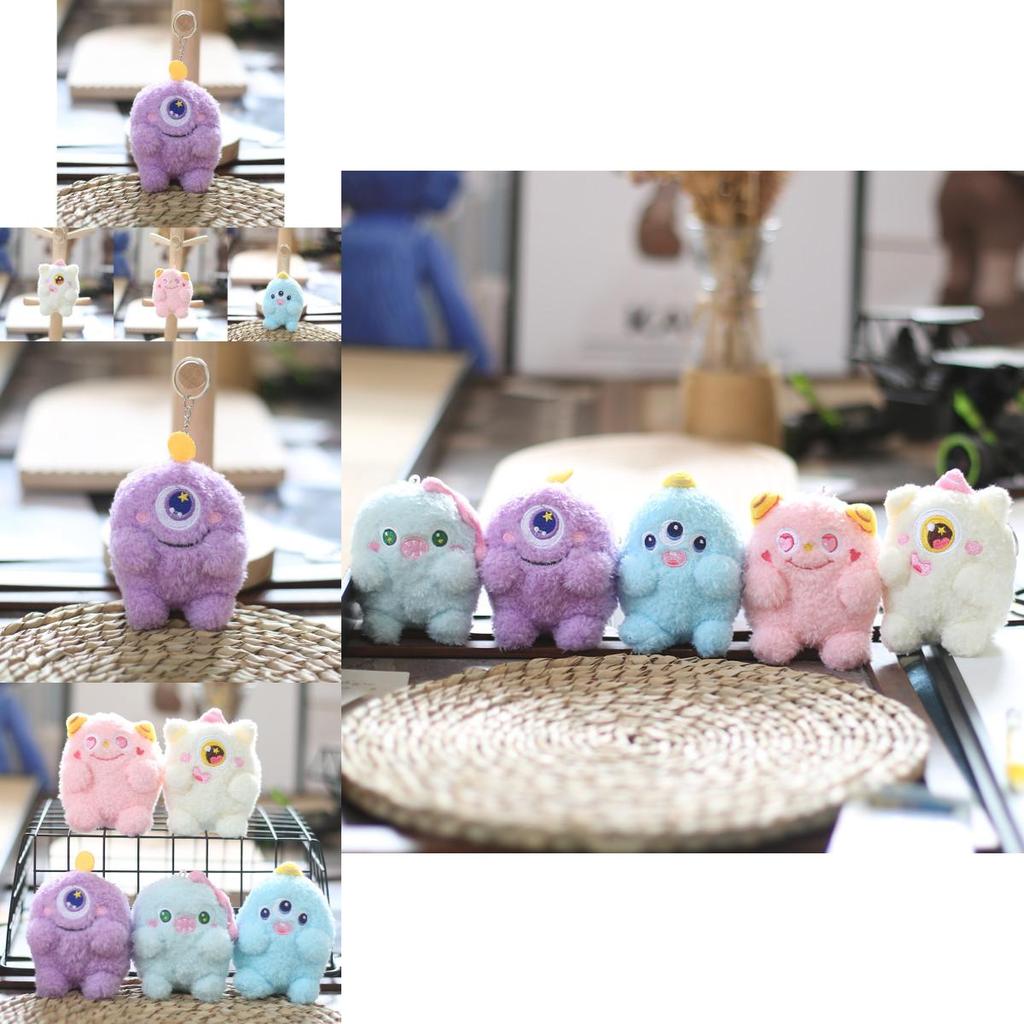 Charmantes kleines Monster Schlüsselanhänger Plüsch Entzückender Cartoon-Stil Weich und kuschelig mit großen Augen