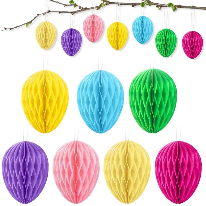 4/6/7Pcs Bunnies Eggs Honeycomb Balls Paper Honeycomb Ornament For Wedding Baby Showers Home Party Decoration