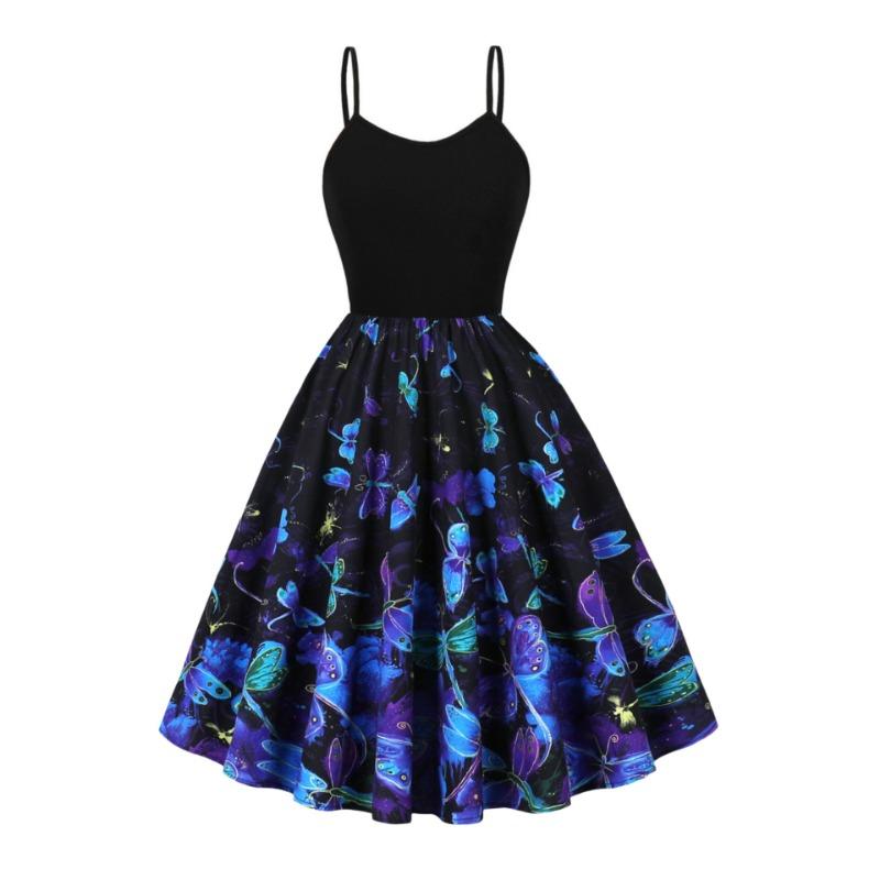 A New Summer Cool Suspender Retro Printed Pendulum Dress