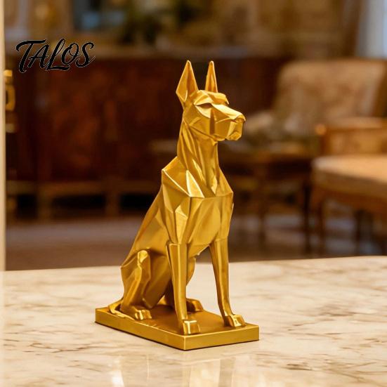 Geometric Doberman Figurine 3D Printed Figurine, Golden Dog Decorative Sculpture, Modern Animal Shape Decor Statue for Home Office Desk, Gift Lovers